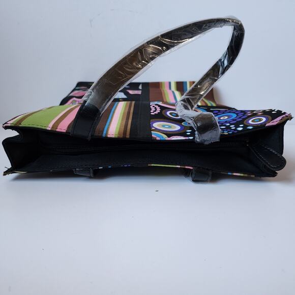 Black Tote Purse Shoulder Bag Handbag Stripes Circles Shoes 11" x 3" x 13" - Picture 5 of 7